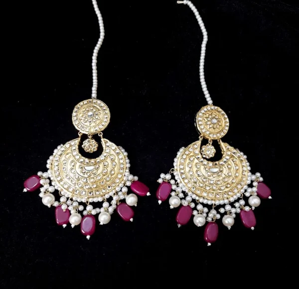 GOLD PLATED KUNDUN LONG EARRINGS FOR WOMEN'S