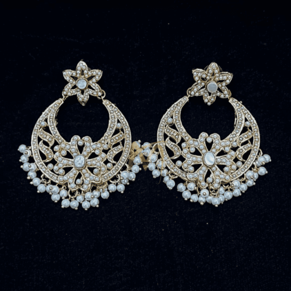 WHITE PEARL STONE CHAND EARRINS FOR WOMEN'S